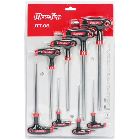 JOGO CHAVES TORX FURADA PUNHO T 8pçs 037.0085 MACFER