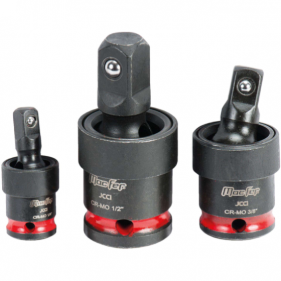 Jogo cardans caixa Cr-Mo impacto 1/4" + 3/8" + 1/2" 3pçs MacFer 193.0027