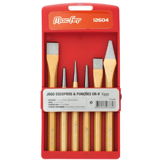 Jogo Escopros e Punções CR-V 12604 6pçs MacFer 076.0060