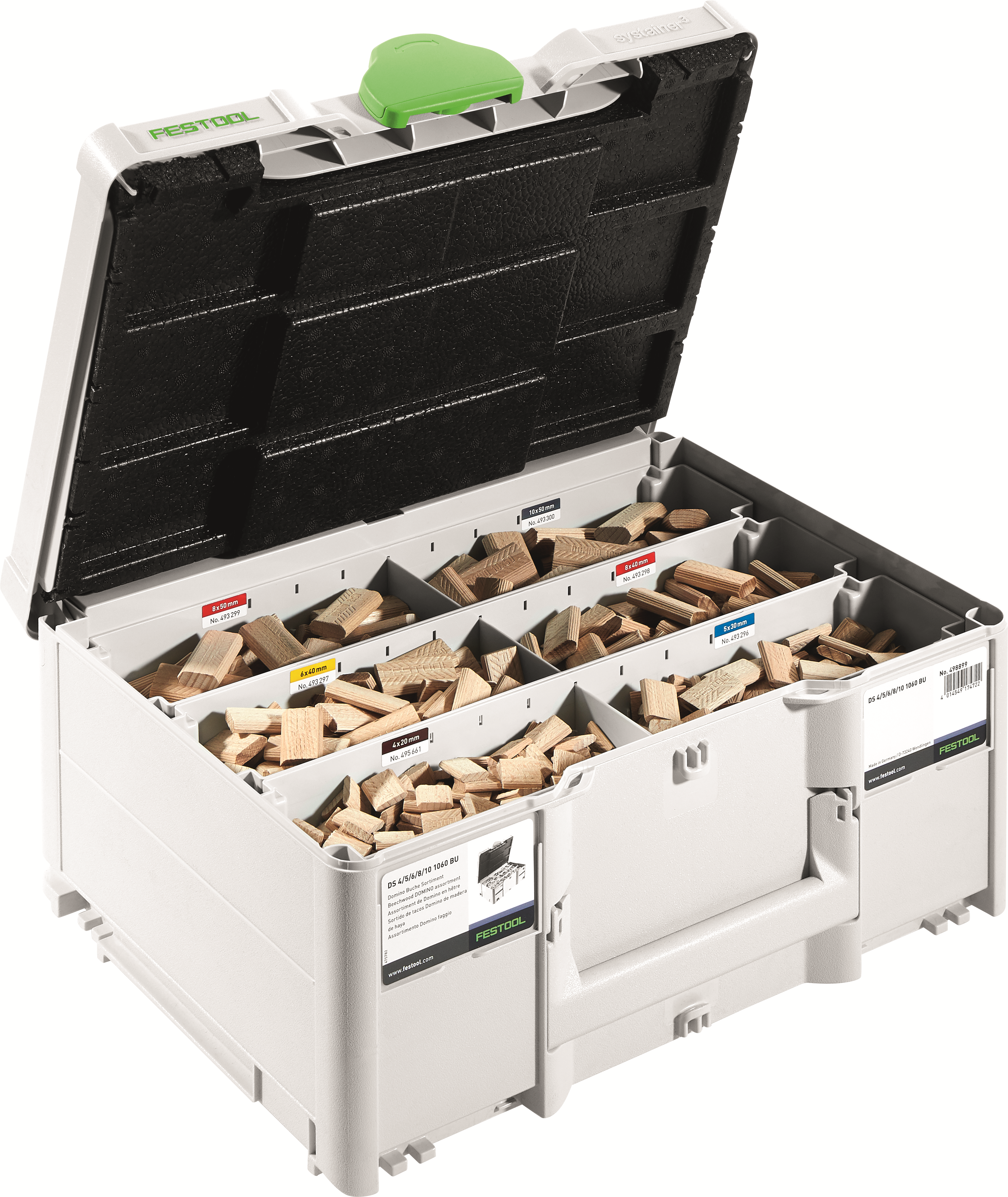Sortido de buchas DOMINO de faia FESTOOL DS 4/5/6/8/10 1060 BU (576794)