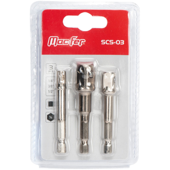 JOGO ADAPT. SEXT 1/4+3/8+1/2 P/ CHAVE CX (3PCS) 135.0105 MACFER