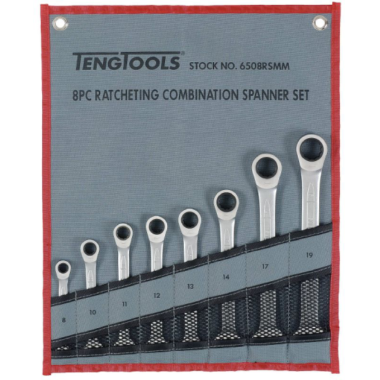 Jogo de 8 Chaves Boca Luneta com Roquete Teng Tools 6508RSMM