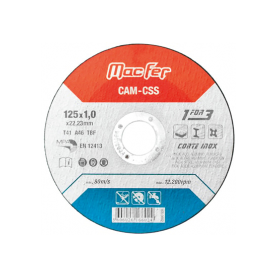 Disco abrasivo corte inox CAM-CSS 125x1,0x22,23mm 166.0002