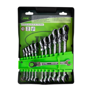JOGO DE 12 CHAVES ARTICULADAS DE BOCA-LUNETA COM ROQUETE 51318